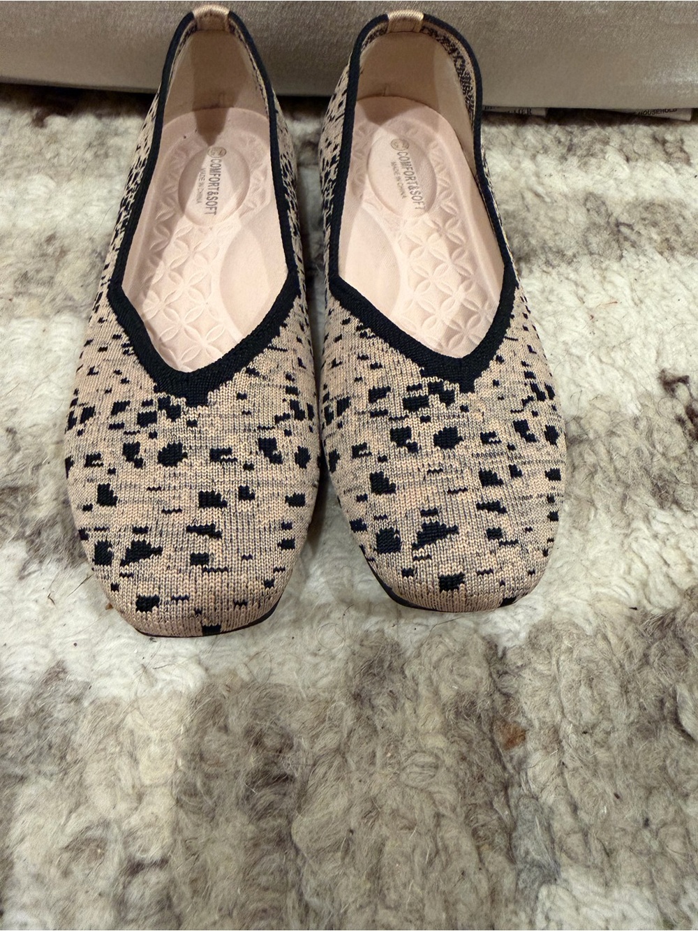 Comfort Knit Slip-On Flats - Beige/Black